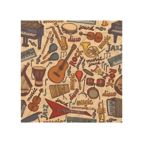 Musical Sketch Colorful Vintage Seamless Wood Wall Art