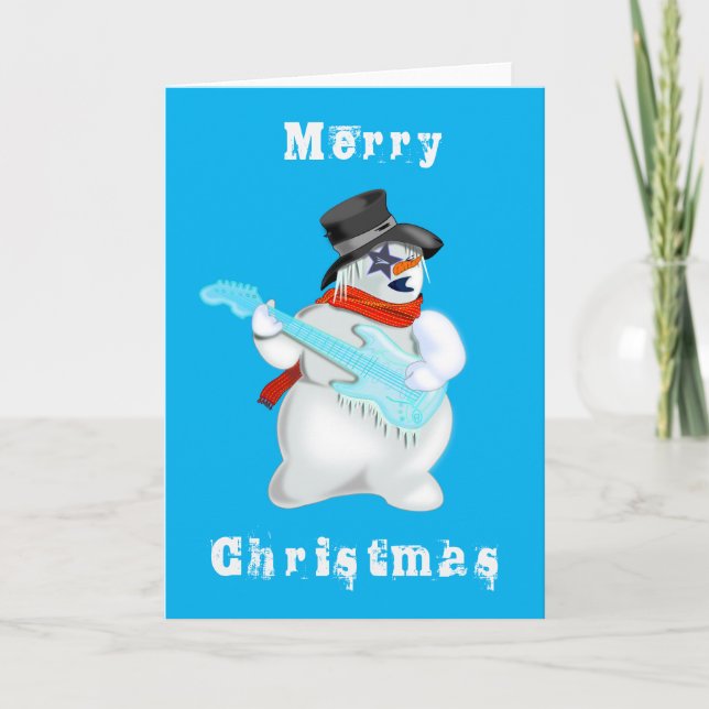 Musical Snowman with Guitar Funny Christmas Card (Front)