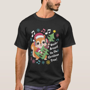 Musical Squirrel in Santa Hat - Colorful Holiday D T-Shirt
