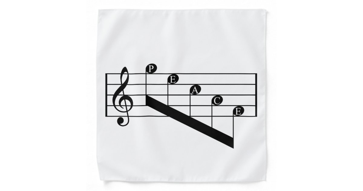 Musical Staff Treble Clef Peace Notes Black Design Bandana ...