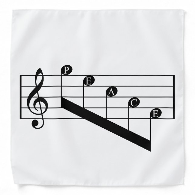 Musical Staff Treble Clef Peace Notes Black Design Bandana (Front)