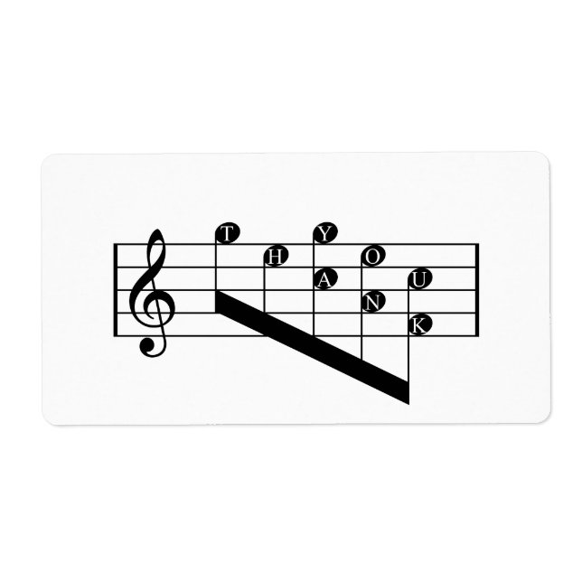 Musical Staff Treble Clef Thank You Notes Design Label (Front)