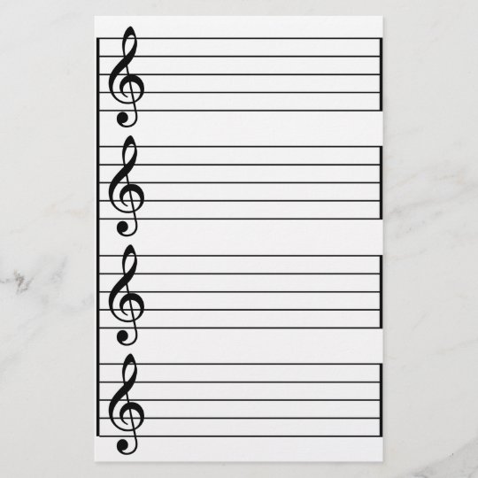 Musical Staff Treble G Clef Black And White Lined Stationery 2971