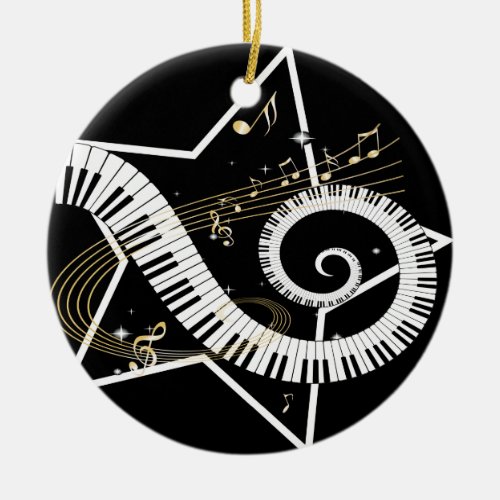 Musical Star golden notes Ceramic Ornament