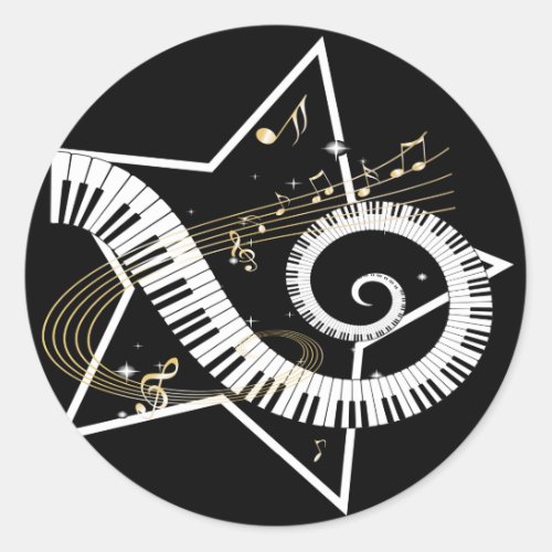 Musical Star golden notes Classic Round Sticker