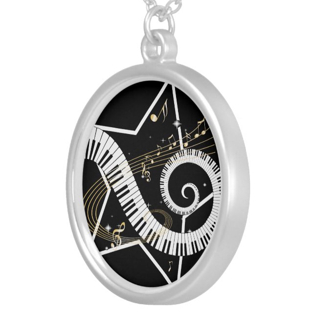 Musical Star golden notes Silver Plated Necklace (Front Right)