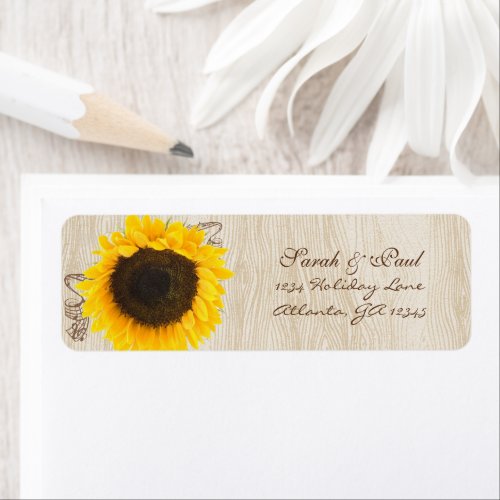 Musical Sunflower Wood Grain Return Address Labels