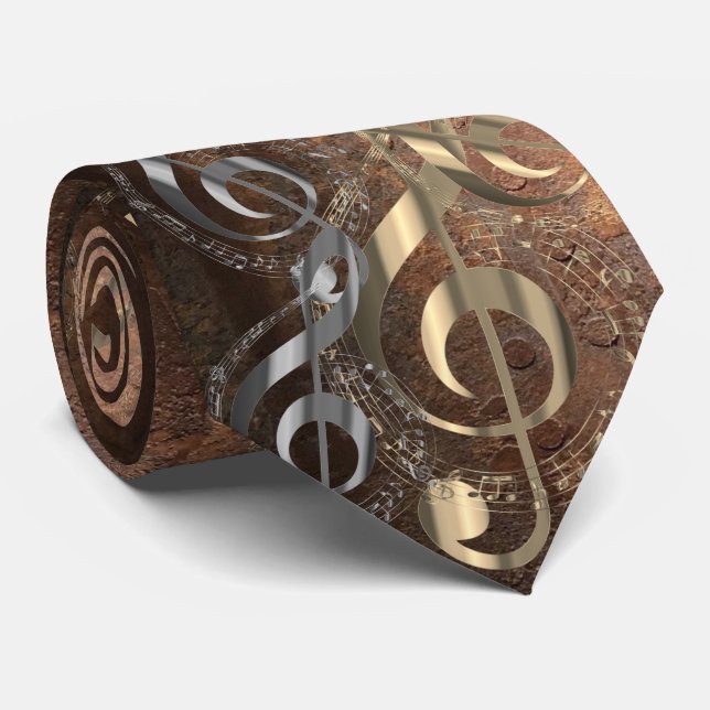 Musical Symbol on a Rusty Metal Pattern on a Neck Tie (Rolled)