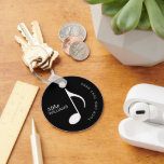Musical Symbol on Black Keychain with Name<br><div class="desc">Musical note on (custom color) black_keychain,  personalized with name and text...  special for a musician,  music_teacher,  music store or school of music promotions</div>