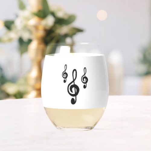 Musical Symbol Treble Clef Pattern Simple Stemless Wine Glass