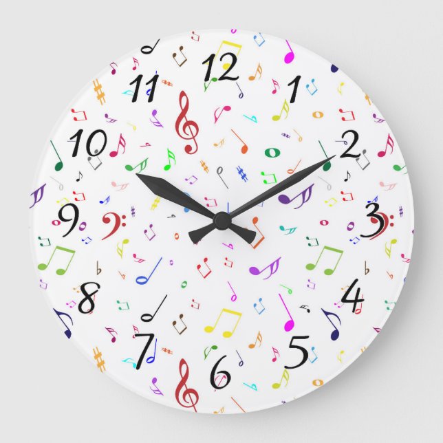 Musical Symbols in Rainbow Colors Large Clock (Front)