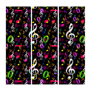 Musical Symbols Pattern Design 3 Set Wall Canvas Triptych