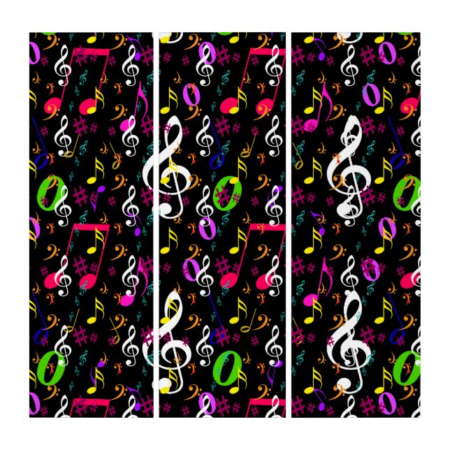 Musical Symbols Pattern Design 3 Set Wall Canvas Triptych (Front)