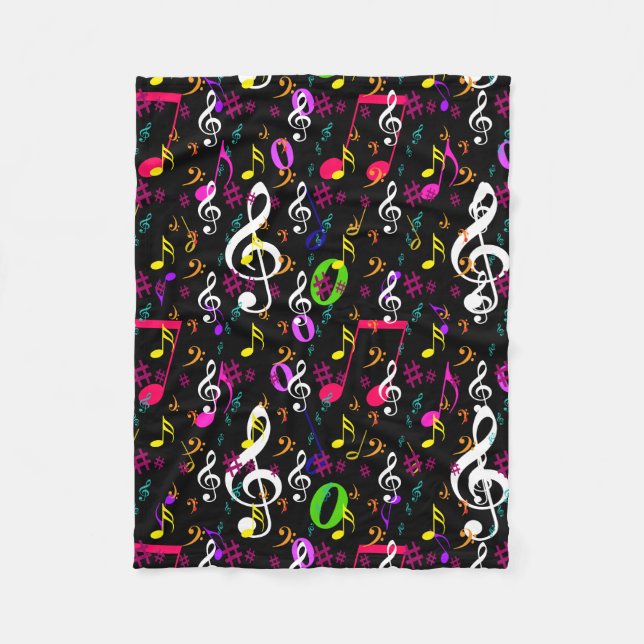 Musical Symbols Pattern Design Fleece Blanket (Front)