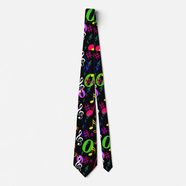 Musical Symbols Pattern Design Neck Tie (Front)