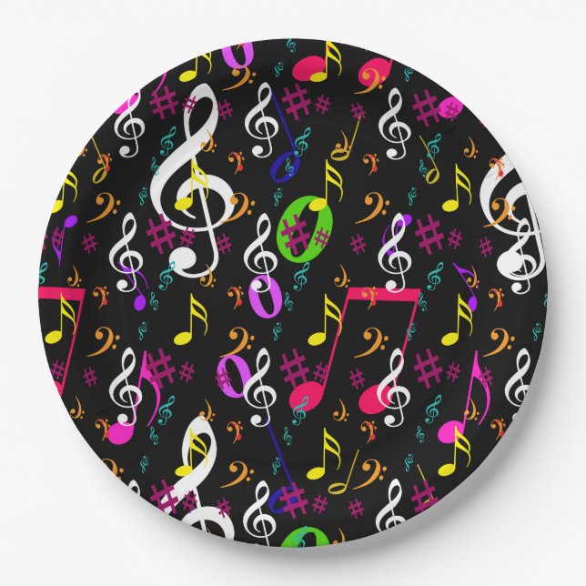 Musical Symbols Pattern Design Paper Plates (Front)