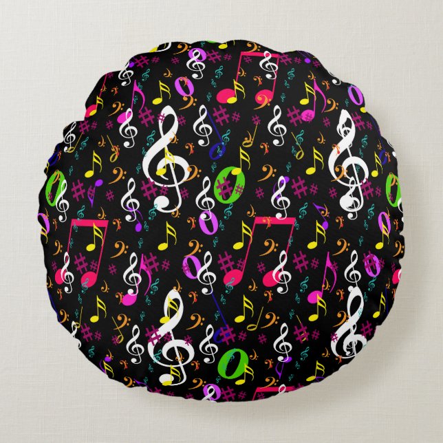 Musical Symbols Pattern Design Round Pillow (Front)