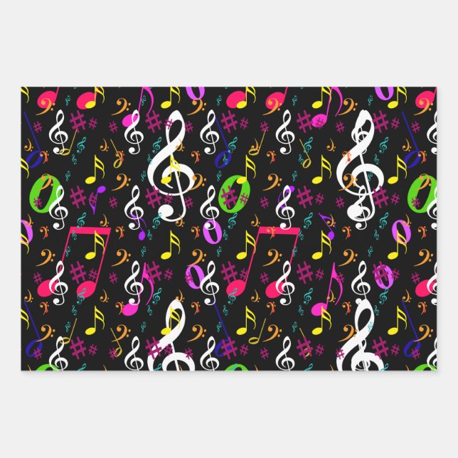 Musical Symbols Pattern Design Wrapping Paper Sheets (Front)