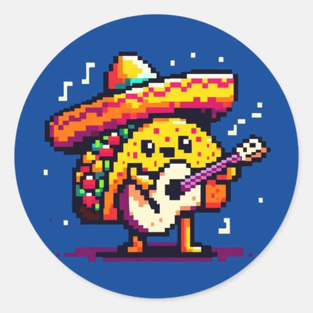 Musical Taco: 8-Bit Fiesta Fun Classic Round Sticker (Front)