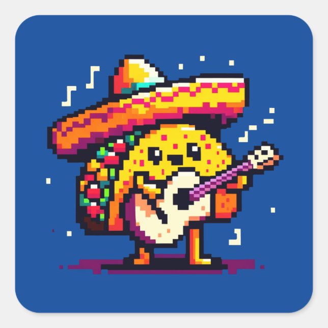 Musical Taco: 8-Bit Fiesta Fun Square Sticker (Front)