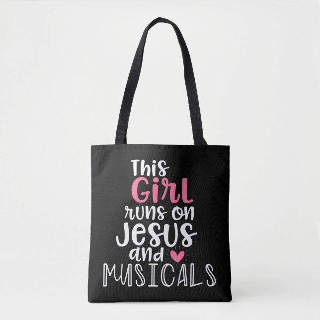 Musical Theater Gifts Teen Girl runs on Jesus Musi Tote Bag (Front)