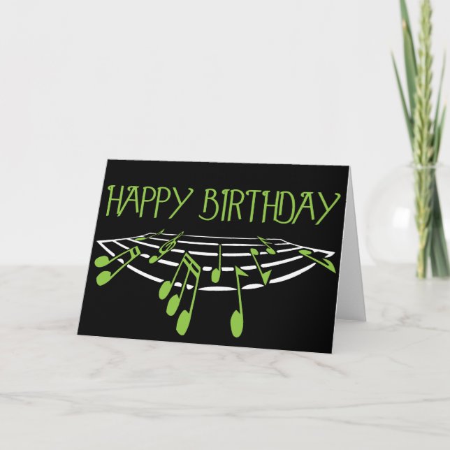 Musical Themed Birthday Card - Green (Front)