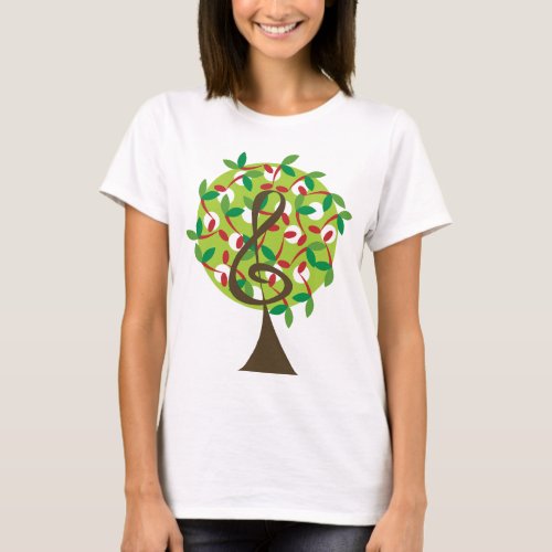 Musical Treble Cherry Notes Tree Whimsical Nature T_Shirt