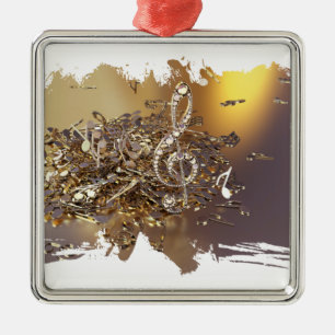 Musical treble clef and falling notes metal ornament