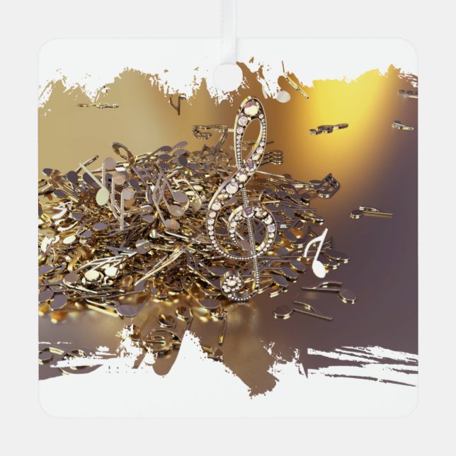 Musical treble clef and falling notes metal ornament (Front)