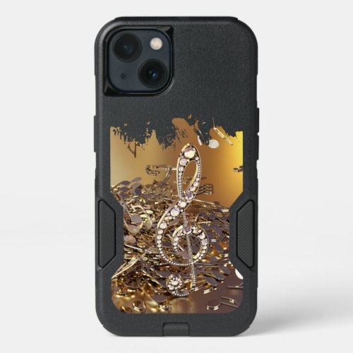 Musical treble clef and falling notes iPhone 13 case