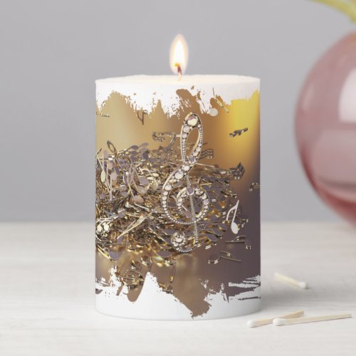 Musical treble clef and falling notes pillar candle