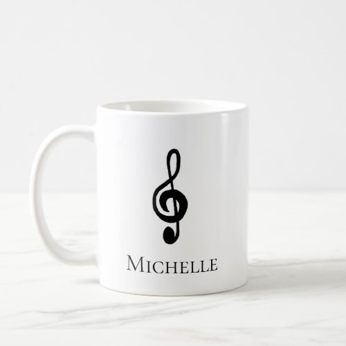 Musical Treble Clef Black White Coffee Mug