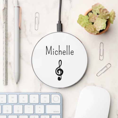 Musical Treble Clef Black White Personalized   Wireless Charger