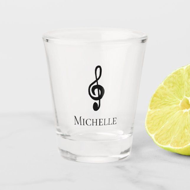 Musical Treble Clef Black White Shot Glass (Front)