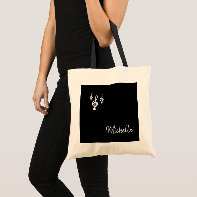 Musical Treble Clef Cute Black White Typography Tote Bag (Front (Product))
