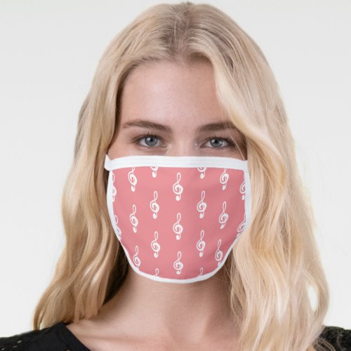 Musical Treble Clef Cute White Pattern Pink Face Mask
