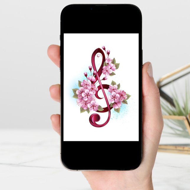 Musical treble clef notes with Sakura flowers (Front Digital)