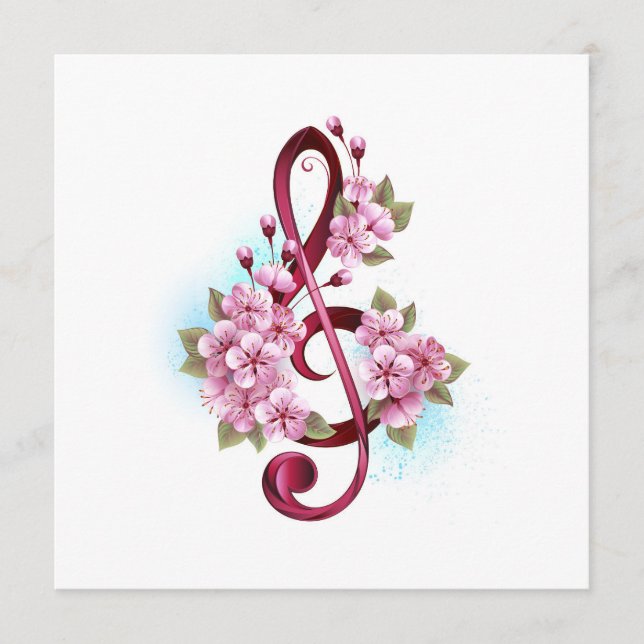 Musical treble clef notes with Sakura flowers (Front)