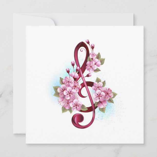 Musical treble clef notes with Sakura flowers (Front)