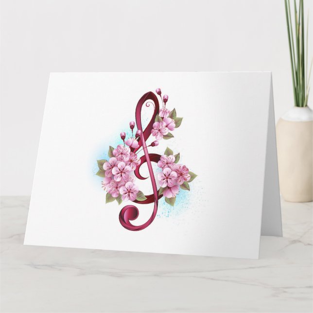 Musical treble clef notes with Sakura flowers (Front)