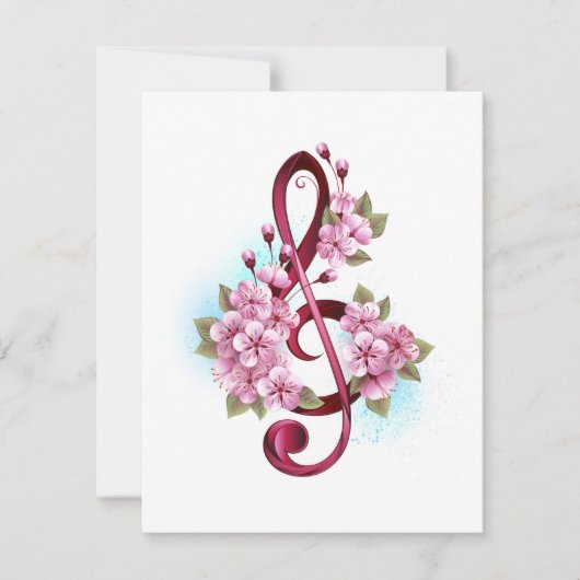 Musical treble clef notes with Sakura flowers (Front)