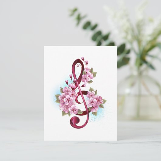 Musical treble clef notes with Sakura flowers (Standing Front)