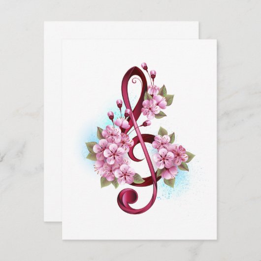 Musical treble clef notes with Sakura flowers (Front/Back)