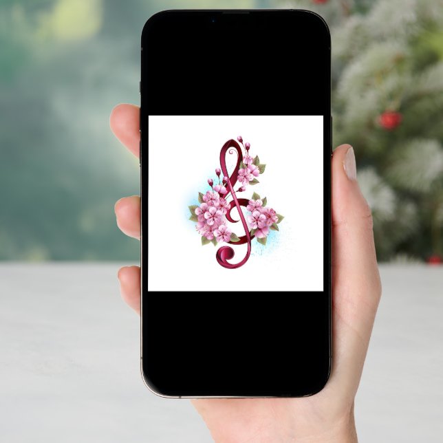 Musical treble clef notes with Sakura flowers (Front Digital)