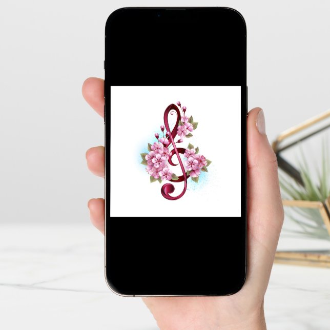 Musical treble clef notes with Sakura flowers (Front Digital)