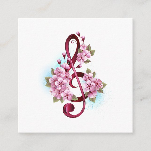Musical treble clef notes with Sakura flowers (Front)
