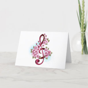 Musical treble clef notes with Sakura flowers