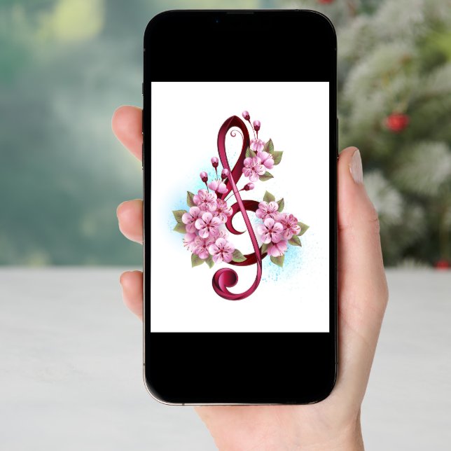 Musical treble clef notes with Sakura flowers (Front Digital)