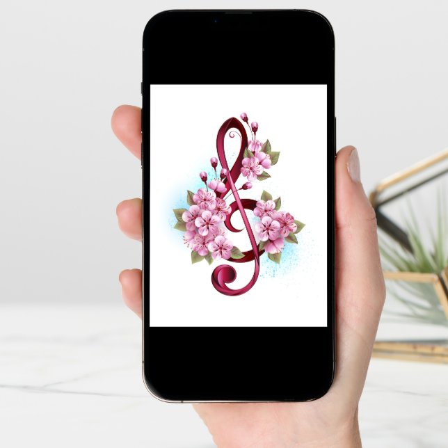 Musical treble clef notes with Sakura flowers (Front Digital)