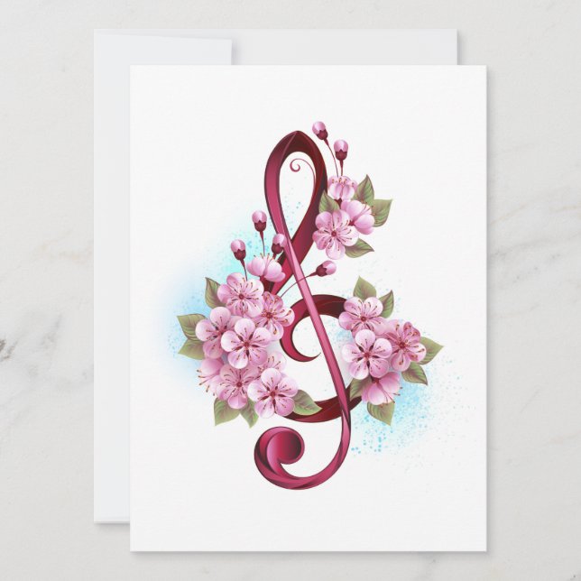 Musical treble clef notes with Sakura flowers (Front)